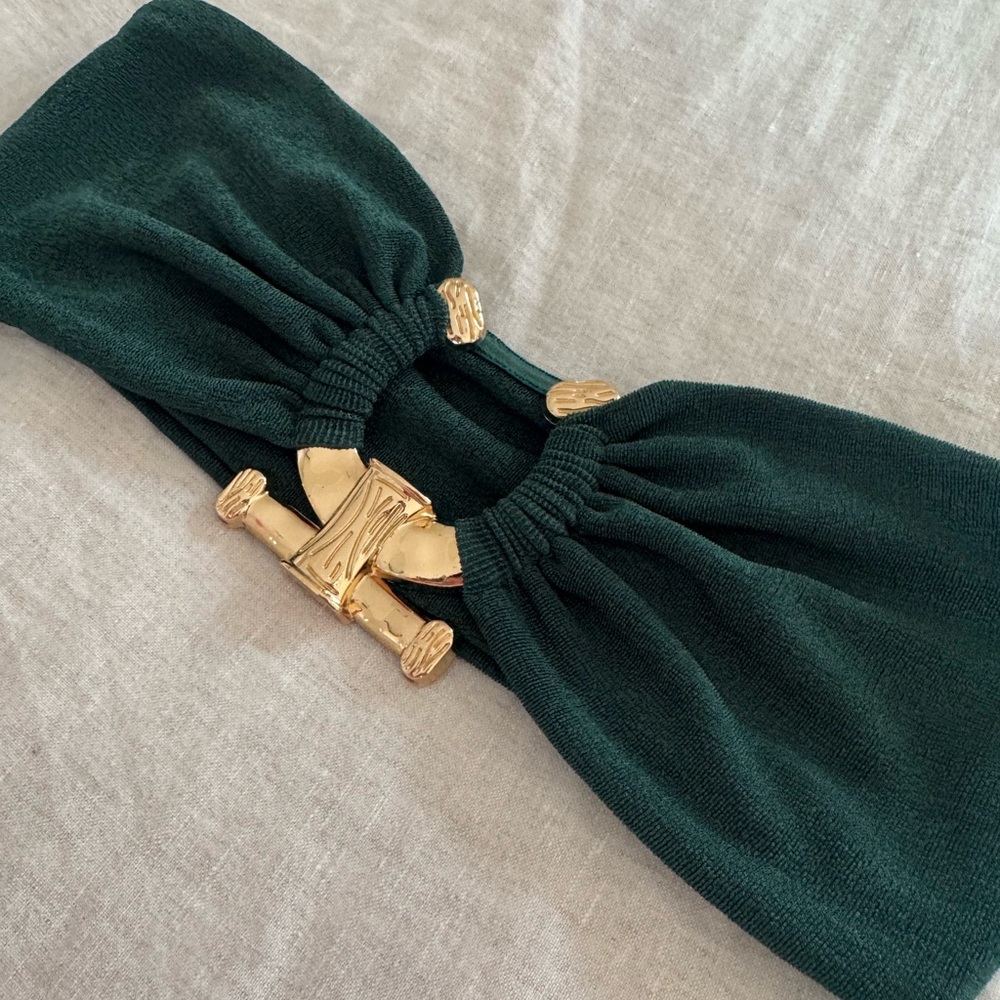 Luxe Forest Green Crop Top with Gold Bow Detail
